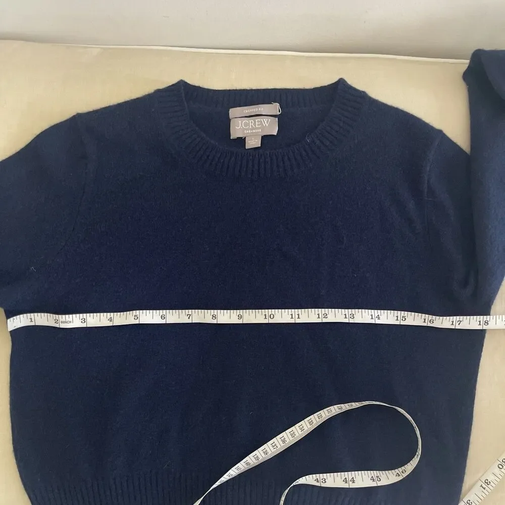 J. Crew 100% Cashmere shrunken Crop Fit crewneck Navy Blue sweater S